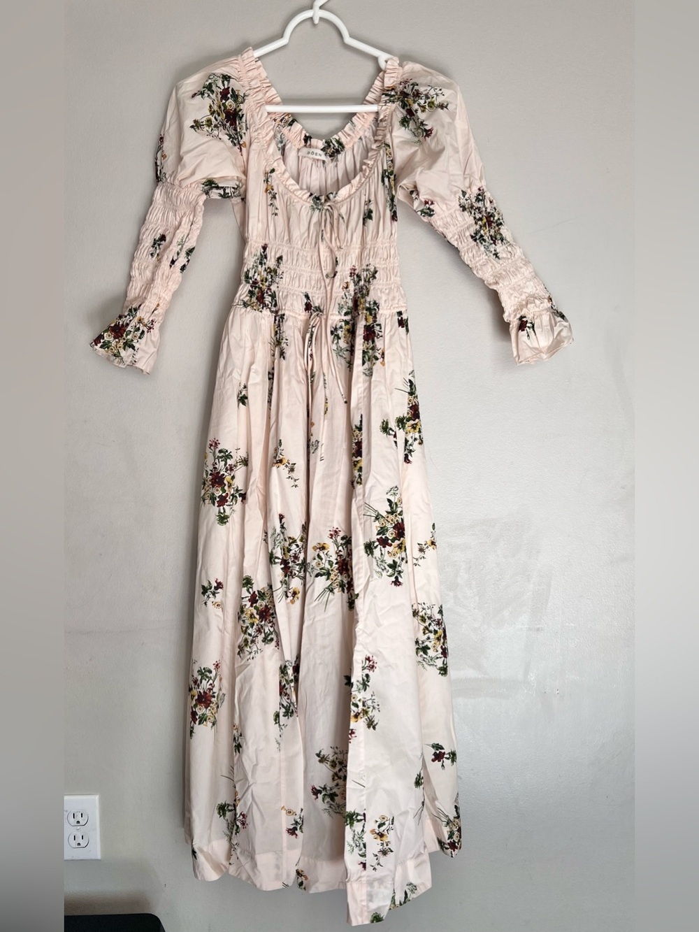 Doen Kaira Shirred Floral-Print Organic Cotton Poplin Midi Dress Size XS - Picture 3 of 7
